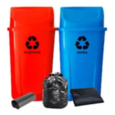 Imagem de Kit 2 Lixeiras Para Coleta Seletiva De 60l Com Saco De Lixo - JSN, ver