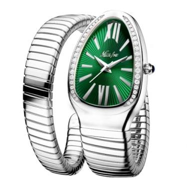 Imagem de DAXIAOYU Relógio clássico em forma de cobra, pulseira escalável, dourado, prata, relógios femininos, diamantes brilhantes, quartzo, relógio de pulso feminino, prata-verde 1