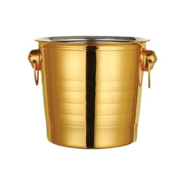 Imagem de Balde de gelo para festas Balde de gelo de aço inoxidável engrossado, champanhe, gelado, cerveja, vinho, balde refrigerado para cubos de gelo, recipiente de gelo, balde de vinho (dourado, grande)