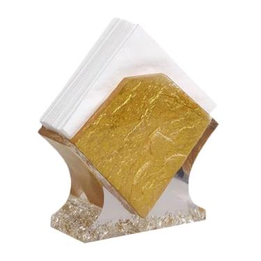 Imagem de Porta-guardanapos de resina – Suporte de toalha de papel comercial quadrado (570g) – Armazenamento vertical de mesa em 4 cores (dourado)