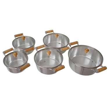 Imagem de Jogo Panelas Alumínio Fundido Usinado 16/18/20/22/24 tampa vidro 5 Pçs