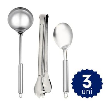 Imagem de Kit Jogo de Utensílios de Cozinha Completo 9 pçs Inox Premium - Sq Só 