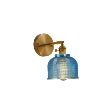 Imagem de AULLAZFR Mini arandelas de parede vintage de vidro azul pesado vintage casa de fazenda com acabamento em latão dourado para cabeceira da ilha da cozinha (azul)