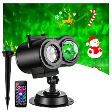 Imagem de Projetor externo, lâmpada de projeção tipo cartão de tubo duplo com 16 cartões coloridos de padrão substituíveis para Natal, feriado, aniversário, casamento, festa, jardim