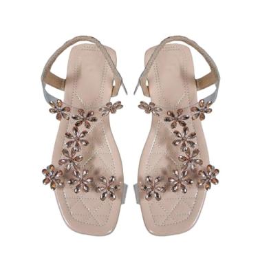 Imagem de GORGLITTER Sandália feminina transparente com tira no tornozelo elegante e bonita com tiras e flores transparentes, Bege, 38