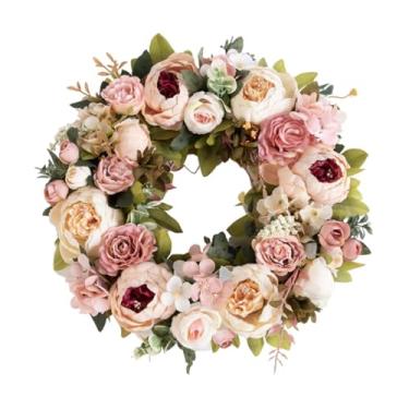 Imagem de WeiLaiKeQi Guirlanda de flores artificiais de peônia para porta da frente, 40 cm, para áreas internas e externas, para sala de estar, inauguração de, Champanhe