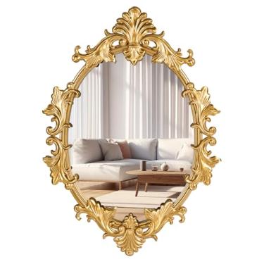 Imagem de Fobule Espelho de parede oval dourado, 48 cm x 68 cm, espelhos decorativos barrocos vintage para quarto, decoração de cômoda de sala de estar, entrada