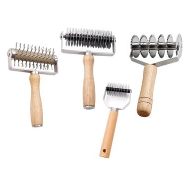 Imagem de ＫＬＫＣＭＳ Cortadores de massa de rolo de treliça de 4 peças com cabo de madeira Docker cortador de macarrão para uso doméstico café pastelaria faça você mesmo