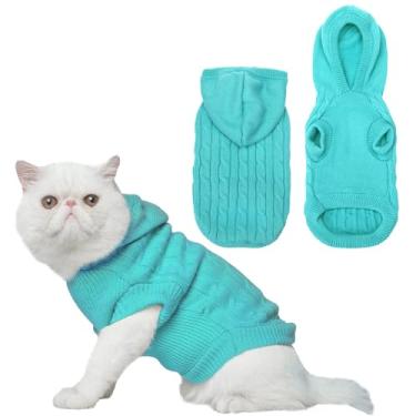 Imagem de PUPTECK Casaco de inverno para cães e gatos – Roupas macias para clima frio e tricô para gatinhos e cães pequenos em ambientes internos e externos, tricotado clássico para cachorros, gatinhos, meninas