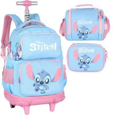Imagem de Mochila Infantil Rodinhas Stitch com Lancheira e Estojo 100 Pens Azul