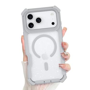 Imagem de Bonoma Capa Pro 2025, traseira brilhante com glitter, suporte magnético para capa à prova de choque MagSafe, proteção de alta qualidade de cristal e canto para meninas e mulheres - prata