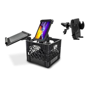 Imagem de AutoExec Estação de trabalho Milkcrate para veículos e escritório móvel com bandeja para laptop, suporte para tablet e clipe de ventilação de telefone