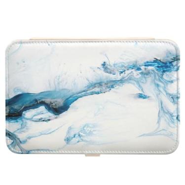 Imagem de Caixa de joias, organizador de joias de couro PU, portátil, mini estojo de viagem, expositor, caixas de armazenamento em mármore azul e branco, pintura artística para brincos, anéis, colares