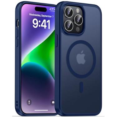 Imagem de AMILIFECASES Capa magnética para iPhone 14 Pro Max - Compatível com MagSafe - Proteção contra quedas de grau militar - Capa fina antiarranhões translúcida à prova de choque de 6,7 polegadas - Azul