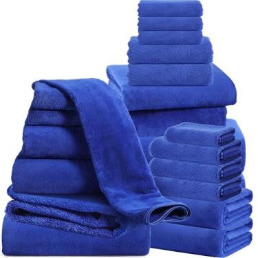Imagem de Mixweer Conjunto de toalhas absorventes de microfibra de 24 peças: 2 lençóis de banho grandes, 4 toalhas de banho, 6 mãos, 8 toalhas, 4 dedos para banheiro, spa, academia, acampamento, praia (azul