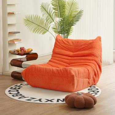 Imagem de N&V Cadeira Fireside, sofá de chão sem braços de meados do século, poltrona de veludo cotelê premium macio, sofá de espuma para sala de estar, quarto e escritório (tangerina)