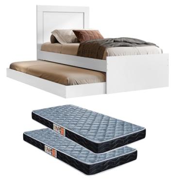 Imagem de Bicama Luara Solteiro em MDF Com Cama Auxiliar e Dois Colchões (Branco)