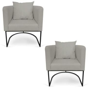 Imagem de Kit 02 Poltronas Paola Linho Base Metálica Preto Cor Grafite - DROSSI