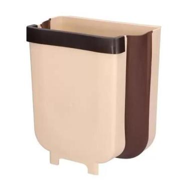 Imagem de Lixeira Bege Cesto De Lixo De Parede Extensivel Retratil E Dobravel Pa