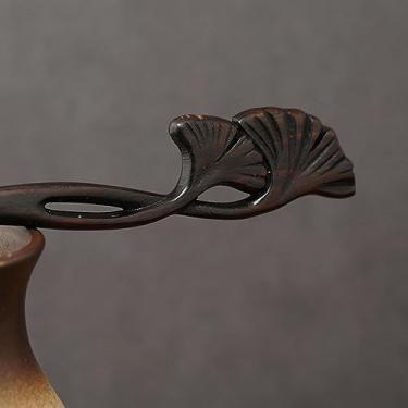 Imagem de Palito de cabelo tradicional de madeira preta estilo chinês grampos de cabelo vintage flores folhas cabelo acessórios de joias da China
