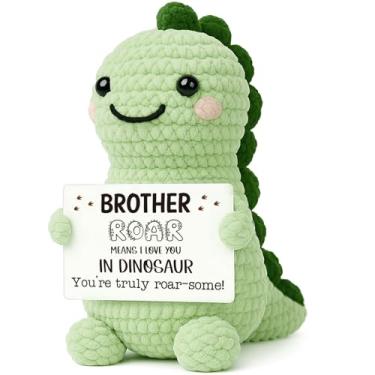 Imagem de Mini Handmade Crochet Dinosaur Brother Gift - Funny Birthday Christmas Surprise for Brother from Sister, Graduation Encouragement Present, Quirky Positive Reminder, Unique Gag Gifts for Men