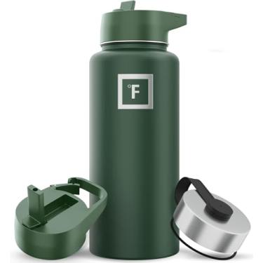 Imagem de IRON °FLASK Frasco de hidratação para acampamento e caminhada com canudo, garrafa de água esportiva de aço inoxidável isolada de boca larga - 946 ml sálvia