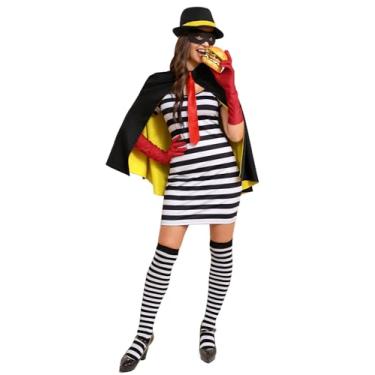 Imagem de Clarisbelle Fantasias femininas de Halloween cosplay hammburlar manga longa roupa sexy festa mini vestidos engraçados preto branco listrado G