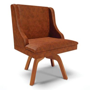 Imagem de Cadeira Estofada para Sala de Jantar Base Giratória de Madeira Lia Sintético Premium Nozes - Ibiza