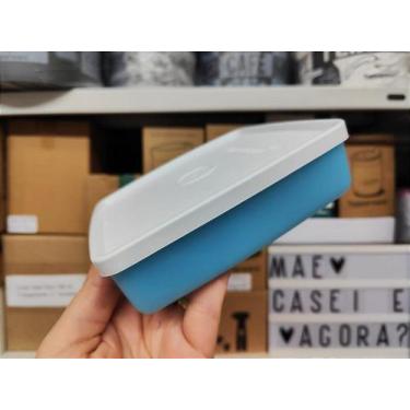 Imagem de Refri Box Quadrado 400 ml - Tupperware - Azul Claro com Tampa Branca