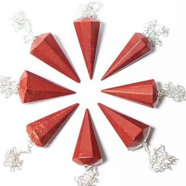 Imagem de 10 Pêndulo de Jaspe Vermelho Facetado para Radiestesia - 10 Unidades -