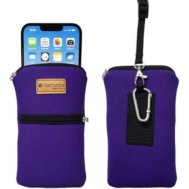 Imagem de Tainada Capa masculina feminina de neoprene à prova de choque com zíper, bolsa com clipe, cordão de pescoço, coldre para cinto para iPhone 16/15 Pro Max, 16/15 Plus, 16e; Samsung S25+, S24, Z Fold7, 6