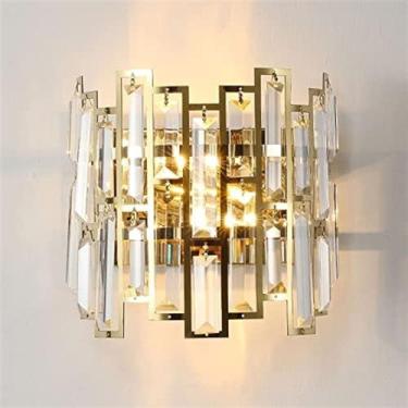 Imagem de Luminária de parede interna moderna de cristal dourado para banheiro, luminária de parede de cristal para sala de estar, quarto, cabeceira, corredor, escada