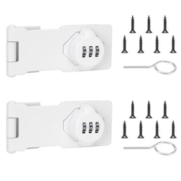 Imagem de TOKCKYBL Fechadura de armário sem chave com código de combinação – Trava de trava com chave de senha de 3 dígitos para gavetas, porta de armário dobrável e porta dupla face (branco, 11 cm, pacote com