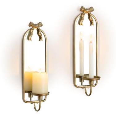 Imagem de Walasis Arandelas douradas decoração de parede: castiçais de parede decorativos modernos conjunto de dois para quarto - arandelas de metal francês vintage ao lado da lareira TV
