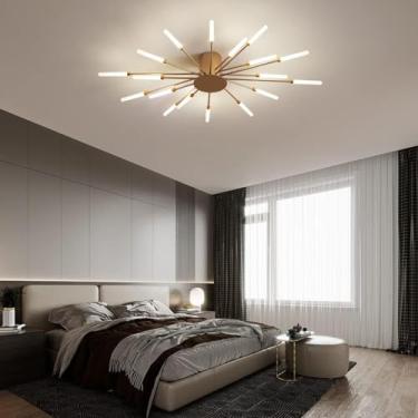 Imagem de Luminária de teto LED moderna regulável com controle remoto, lustre preto para quarto, sala de estar, cozinha, sala de jantar, escritório, luminária pendente semi-embutida, acabamento dourad