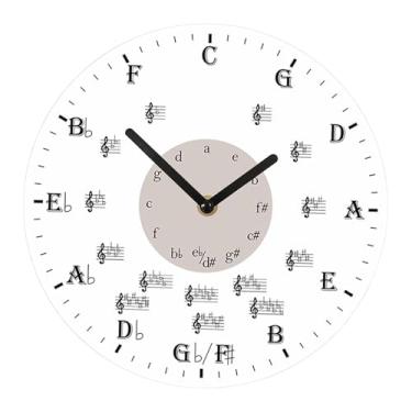 Imagem de Fenteer Relógio de parede com nota musical, decoração de parede silenciosa, presente, relógio redondo sem -taque para amantes da música de Natal, quarto, 20cm