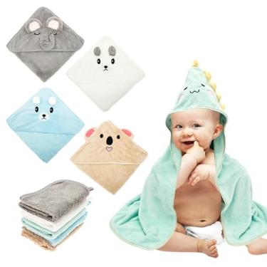 Imagem de Zuxmvot Toalha de banho de bebê com capuz de 15 peças, conjunto de toalha de bebê com capuz macio e conjunto de toalha, banho de lã absorvente para meninas meninos e crianças de 0 a 5 anos, 80 x 80 cm
