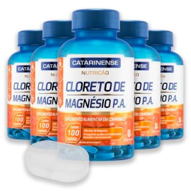 Imagem de Kit 5 Cloreto de Magnésio Catarinense 100 Comprimidos + Porta Cápsulas
