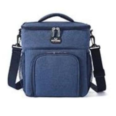 Imagem de Bolsa Térmica Marmita Fitness Executiva Grande | Lancheira Térmica com Alça Transversal e de Mão | Isolamento Premium e Impermeável 10 Litros (Azul)