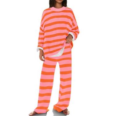 Imagem de Lounge Set SENSERISE, suéter listrado de malha, pijamas femininos