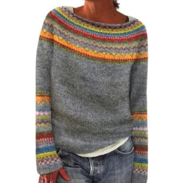 Imagem de Suéter feminino DMOYALA Fair Isle colorido com gola de barco plus size