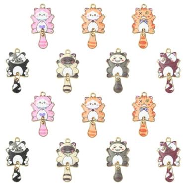 Imagem de UR URLIFEHALL 35 peças, 7 cores, pingentes de gato esmaltados, animais de estimação, gatinho, fofo, com caudas balançando, para pulseira, brincos, colar, artesanato, fabricação de joias