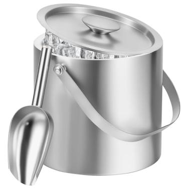 Imagem de Balde de gelo 3L com tampa à prova de vazamento Balde de gelo isolado de aço inoxidável com colher recipiente refrigerador de bebidas de parede dupla para vinho para festa de bar de coquetel (3L)