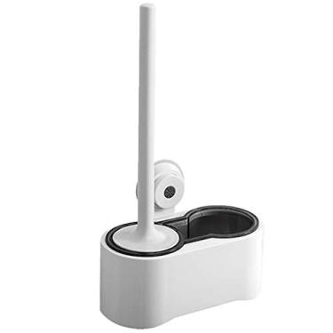 Imagem de Conjunto de escova de vaso sanitário simples banheiro doméstico escova de vaso sanitário de plástico cabo longo escova de vaso sanitário montada na parede economizar espaço escova de vaso sanitário e