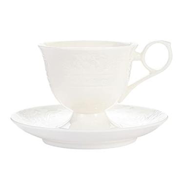 Imagem de Cuiynice caneca (empréstimo) Copos de café expresso de porcelana de 192.8 g Xícaras de chá brancas e pires com design elegante em relevo canecas de café britânicas (B) (B Q)