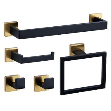 Imagem de Kit de prateleira de banheiro preto dourado aço inoxidável suporte de papel higiênico toalheiro gancho banheiro hardware organizador conjunto de acessórios, BG, gancho (conjunto de 5 peças a)