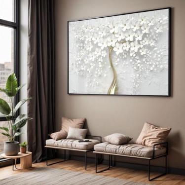 Imagem de Quadro com Moldura e Acrilico Cristal Vidro Sala Quarto Arvore Branca 