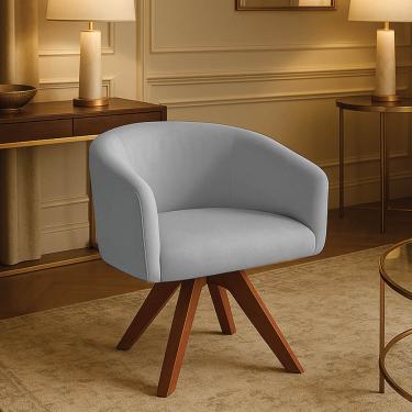 Imagem de Poltrona Sala Base Giratória Madeira Arielle Suede Cinza D03 - D'Rossi