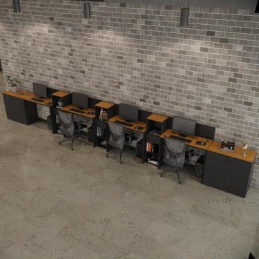 Imagem de Conjunto De Escritório Tech 3 Livreiro 2 Buffet E 4 Mesas 90 - Preto E Cedro Preto E Cedro