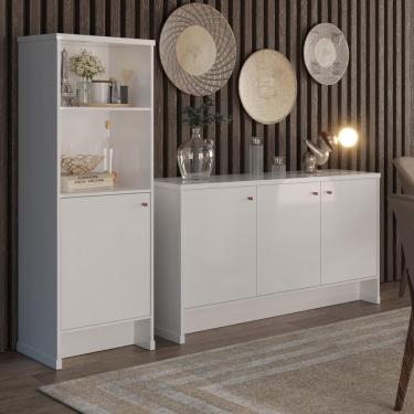 Imagem de Conjunto Sala De Jantar 2 Peças - Aparador E Estante Verbena - Branco Branco